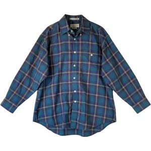Orvis Mens Large Plaid Button Down Shirt Green Purple Cotton Long Sleeve L